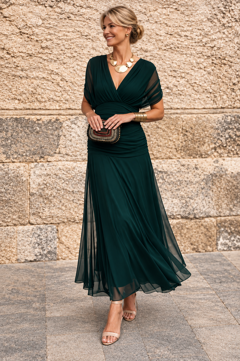 Melissa | Abito Lungo Elegante con Scollo a V e Maniche Velate