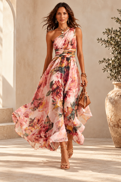 Valentina | Abito Maxi Floreale Monospalla