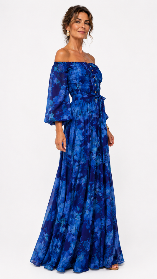 Luna | Vestito lungo con stampa floreale