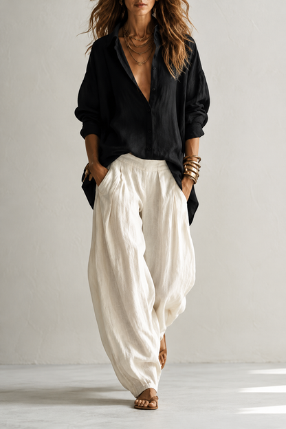 Francesca | Completo con Camicia Bianca e Pantaloni Verdi