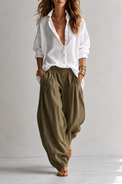 Francesca | Completo con Camicia Bianca e Pantaloni Verdi