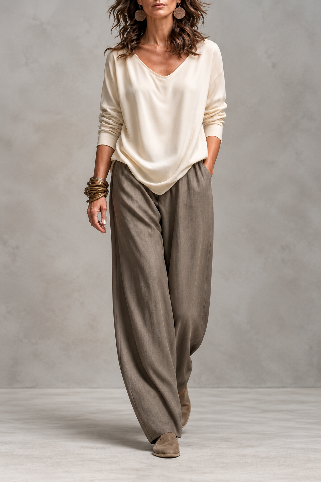 Simona | Nuovo Completo Leggero da Donna in 3 Pezzi Cappotto Lungo Aperto Davanti + Top + Pantaloni a Gamba Larga, Set Casual da Ufficio, Stile Bohemien per l'Autunno