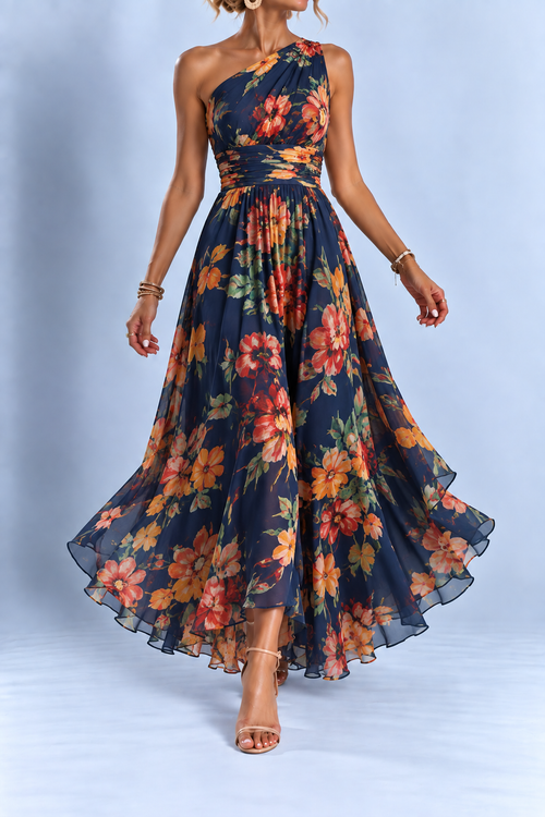 Valentina | Abito Maxi Floreale Monospalla
