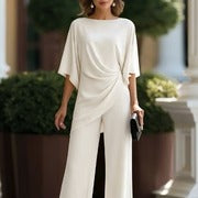 Gabriella | Completo con Blusa Drappeggiata e Pantaloni a Gamba Larga
