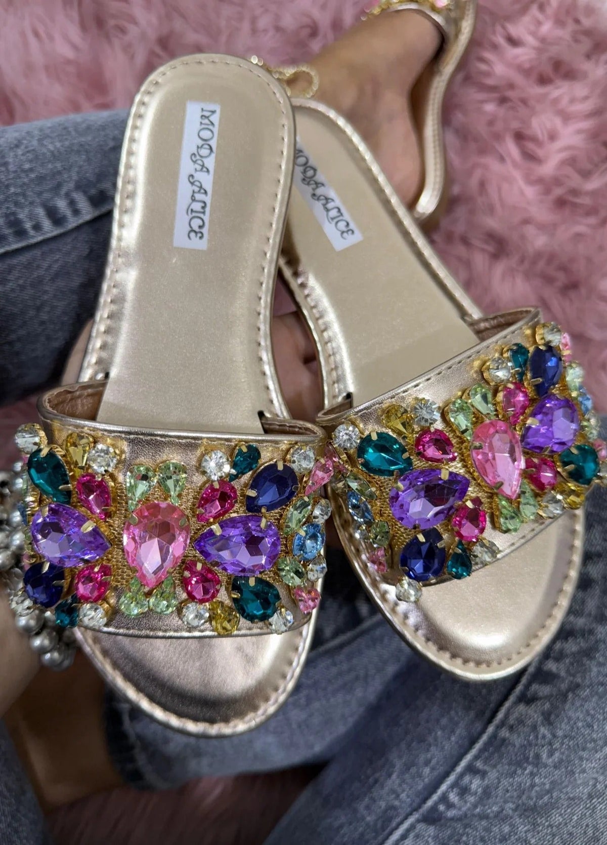 Sandali gioiello da donna con strass multicolore