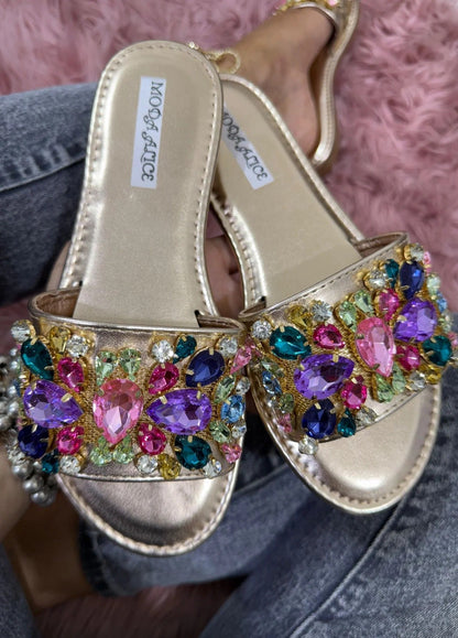 Sandali gioiello da donna con strass multicolore